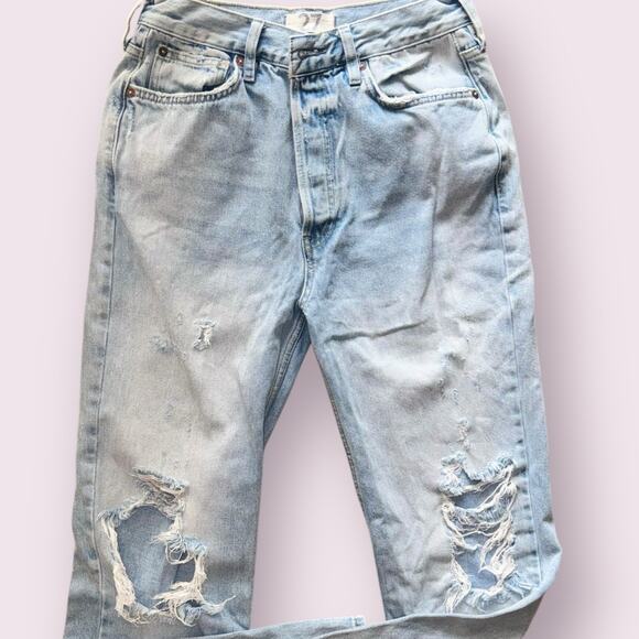 Free People We The Free Lasso Jeans 27 Light Wash Foxtrot Distressed Button Fly - Picture 1 of 11